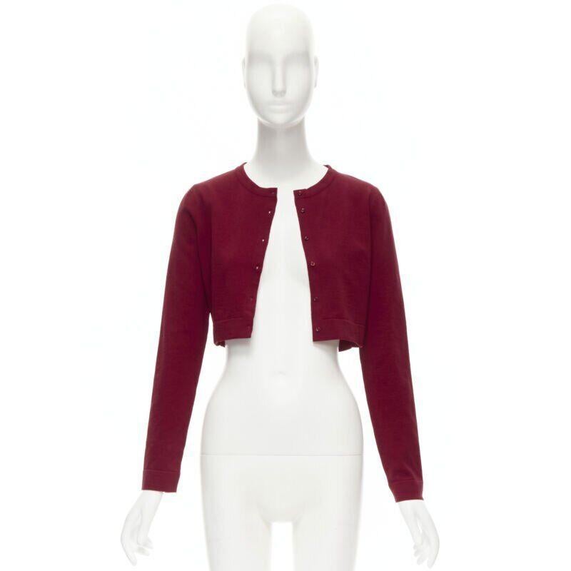 ALAIA Signature cropped stretch knit button cardigan Garance red FR36 XS In New Condition For Sale In Hong Kong, NT