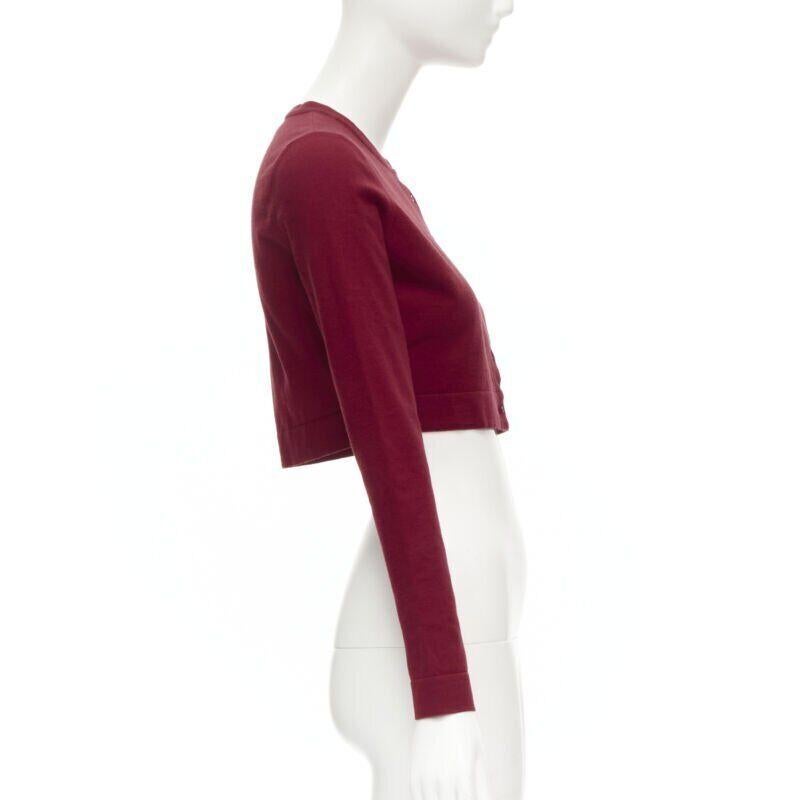 Women's ALAIA Signature cropped stretch knit button cardigan Garance red FR36 XS For Sale
