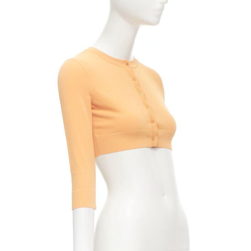 ALAIA Signature cropped stretch knit button cardigan Peche orange FR38 S In Excellent Condition In Hong Kong, NT