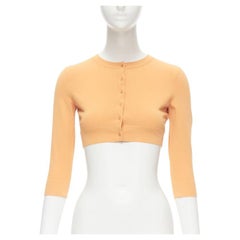 ALAIA Signature cropped stretch knit button cardigan Peche orange FR38 S