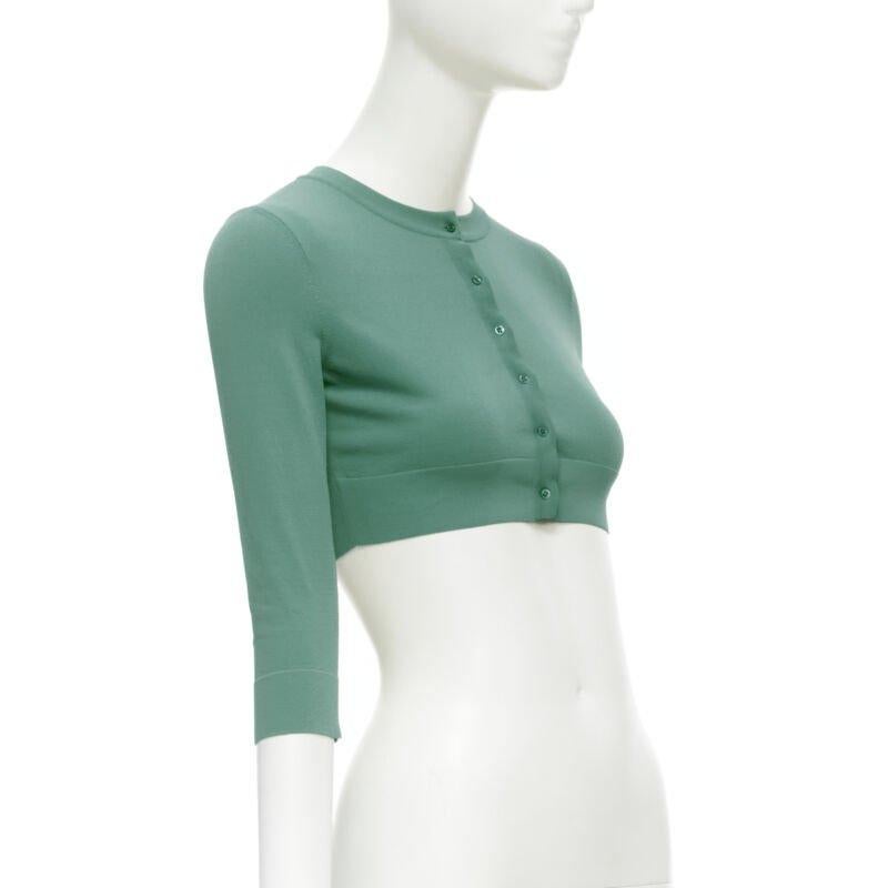 ALAIA Signature cropped stretch knit button cardigan Sauge blue FR36 XS In Excellent Condition In Hong Kong, NT