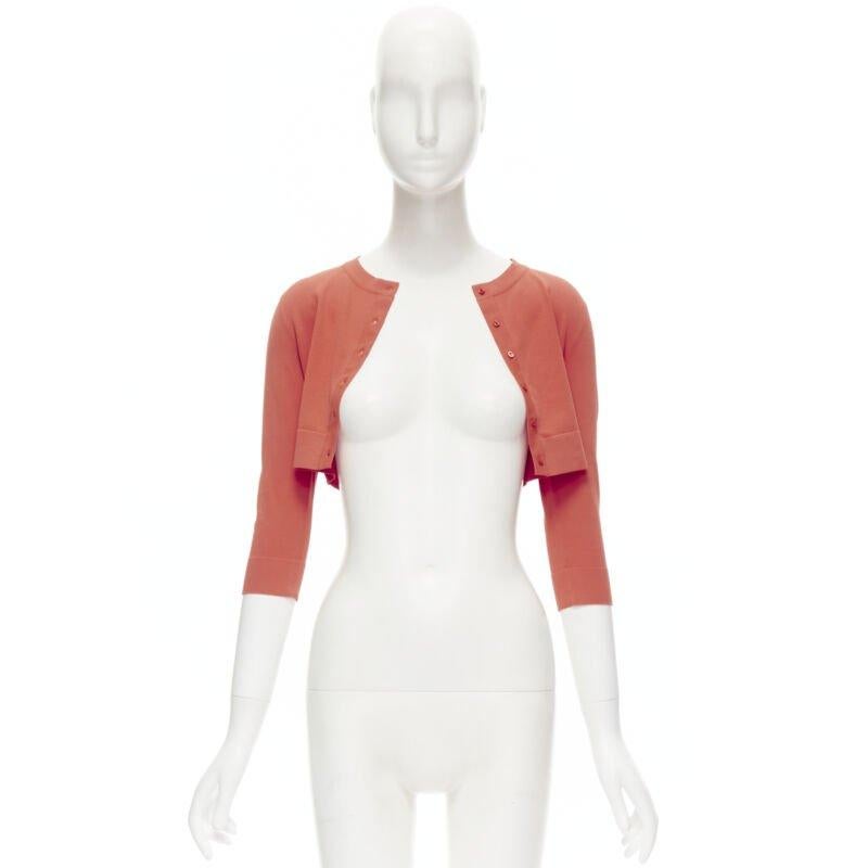 Orange ALAIA Signature cropped stretch knit cardigan Rouge Vermeil coral FR36 XS For Sale