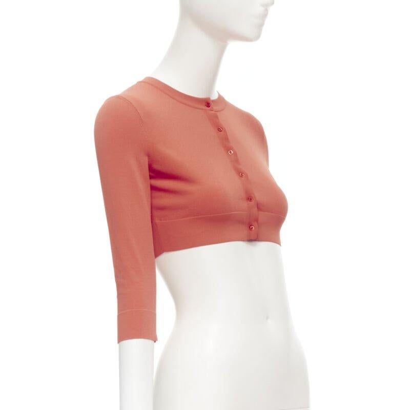 ALAIA Signature cropped stretch knit cardigan Rouge Vermeil coral FR36 XS In Excellent Condition For Sale In Hong Kong, NT