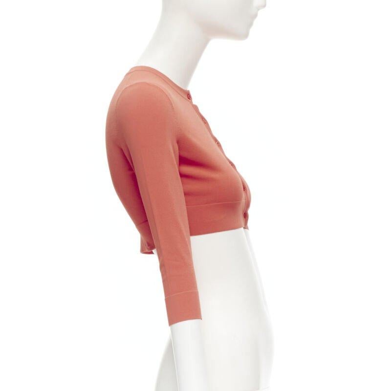 Women's ALAIA Signature cropped stretch knit cardigan Rouge Vermeil coral FR36 XS For Sale