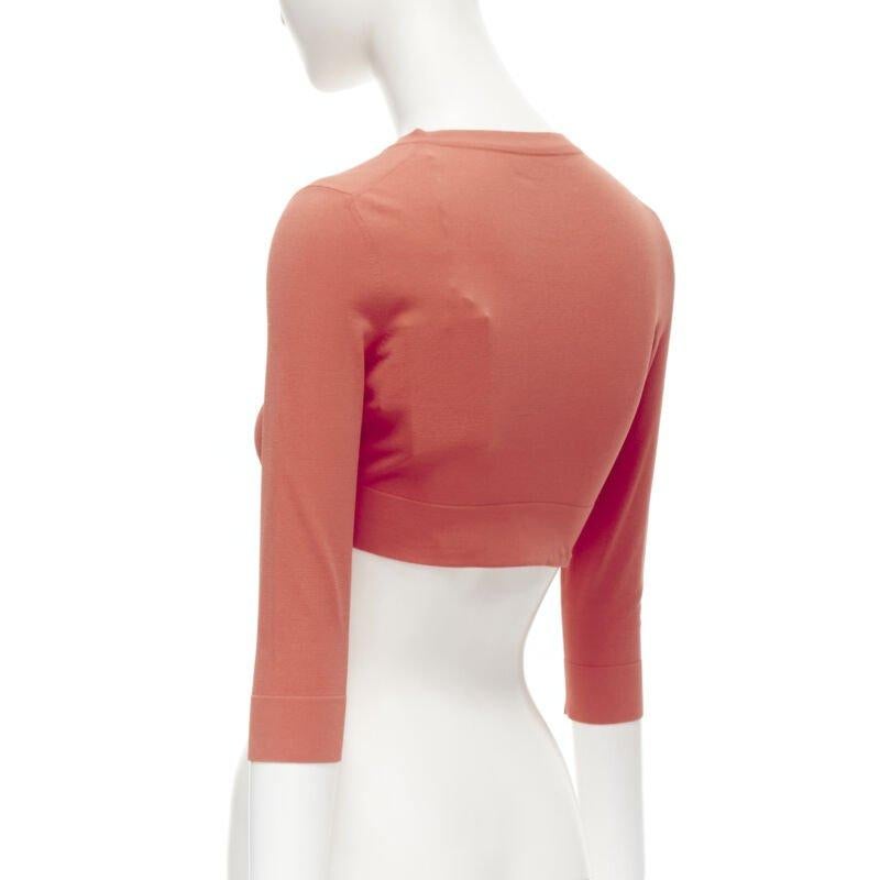 ALAIA Signature cropped stretch knit cardigan Rouge Vermeil coral FR36 XS For Sale 2