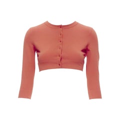 ALAIA Signature Cardigan court en maille stretch Rouge Vermeil corail FR36 XS