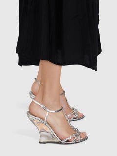 Alaïa Silver Leather Floral Wedge Sandals Size IT 39