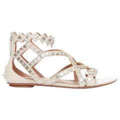 ALAIA silberne quadratische nackte Gladiatorensandalen mit Nietenbesatz aus Leder EU36.5