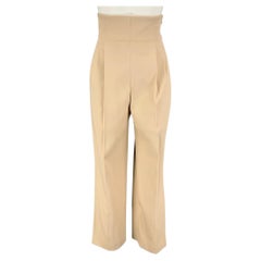 ALAIA - Pantalon taille haute en coton beige, taille 4