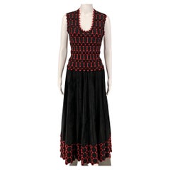 ALAIA Size 6 Black Red Viscose Blend Textured Sleeveless Long Dress