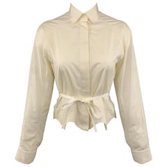 ALAIA Size 6 Cream White Cotton Scalloped Tie Blouse