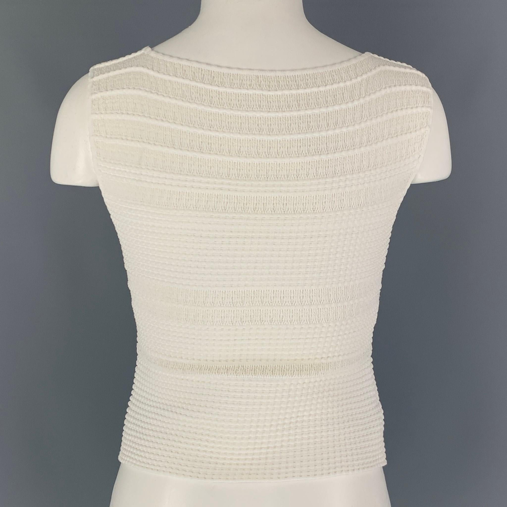 ALAIA Size 6 White Cotton Blend Textured Sleeveless Dress Top In Good Condition In San Francisco, CA