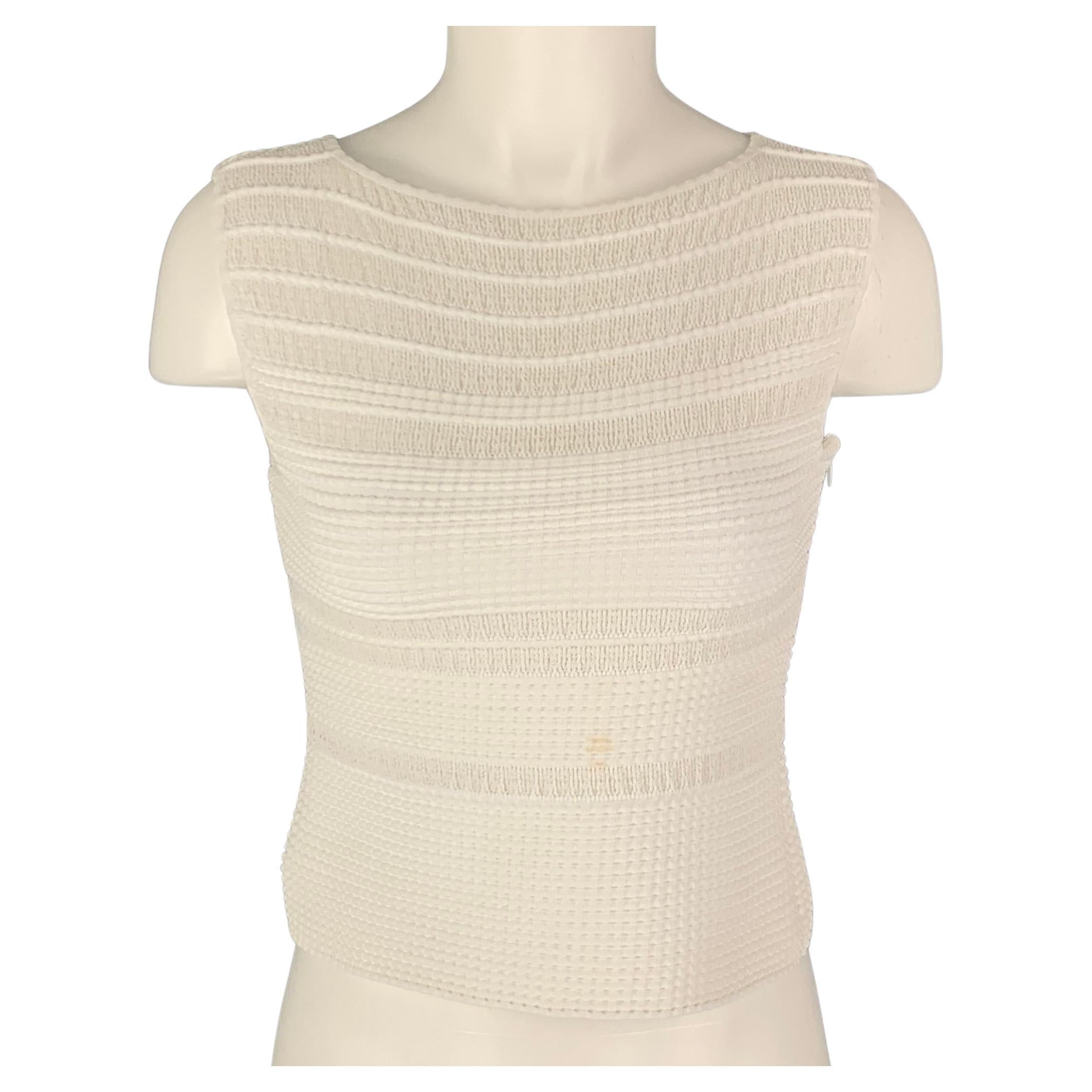ALAIA Size 6 White Cotton Blend Textured Sleeveless Dress Top