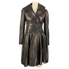 ALAIA Size 8 Black Lamb Skin Double Breasted Peplum Dress-Coat