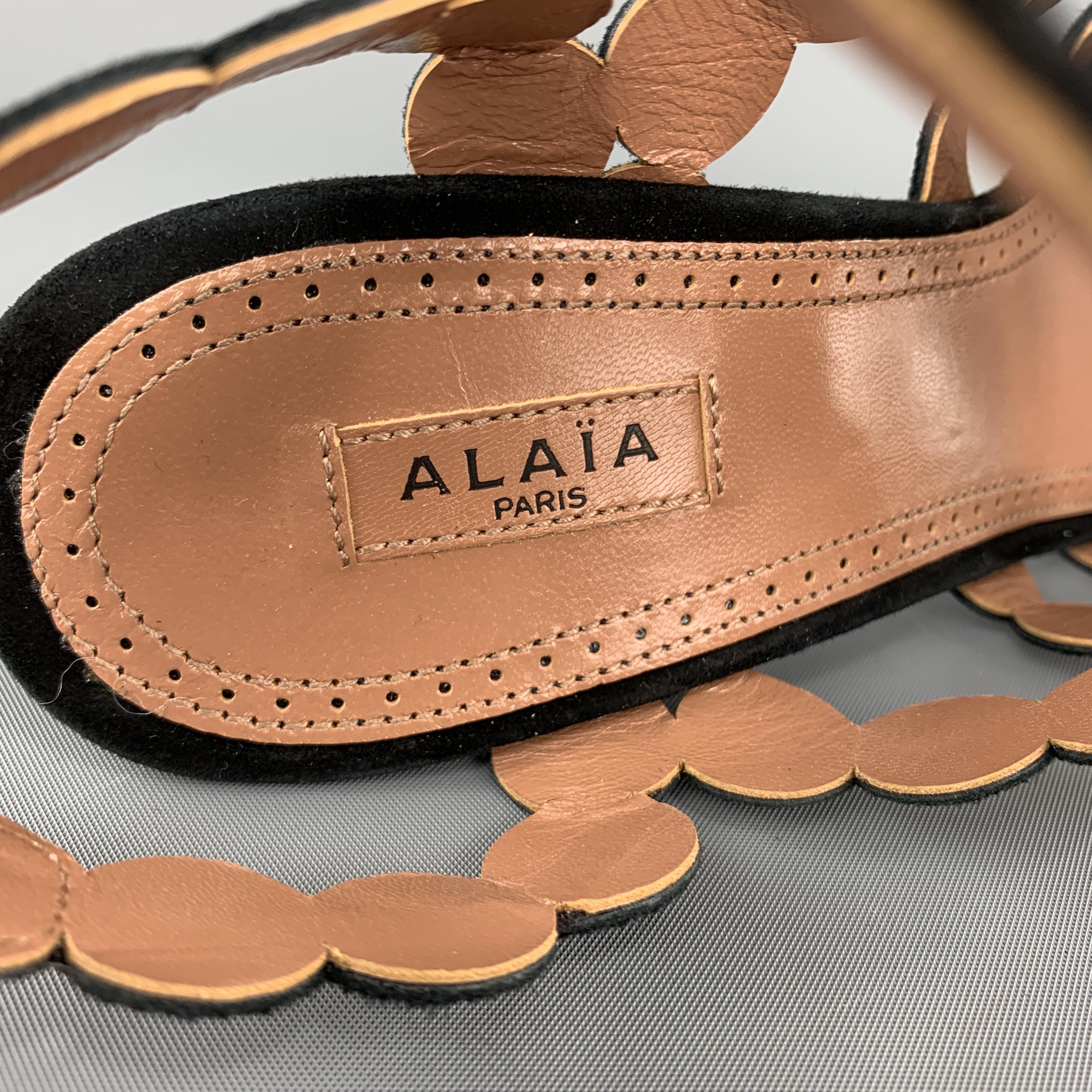 Women's ALAIA Size 8 Black Suede Laser Cut Strappy Sandals