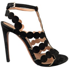 ALAIA Size 8 Black Suede Laser Cut Strappy Sandals