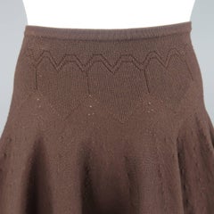 Alaia Size XS Brown Stretch Wool Heart Knit Ruffle Mini Skirt