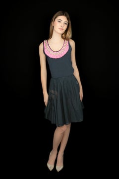 Azzedine Alaïa Women's Black Dotted Cotton Skater Skirt, Size 40