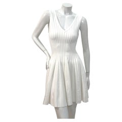 Alaïa Spring/Summer 2019 White Ribbed Knit Fit 
Flare Skater Dress