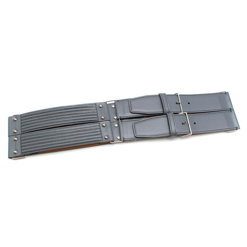 Alaia Steel Grey Double Buckle Corset Belt - Size US 12  80cm For Sale 1