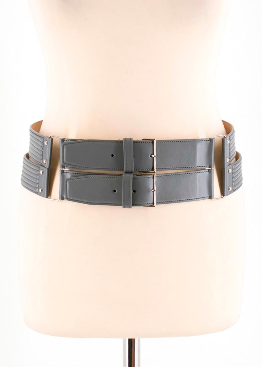 Alaia Steel Grey Double Buckle Corset Belt - Size US 12  80cm For Sale 2