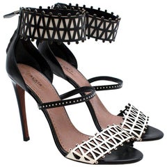 Alaia Stiletto Black & White Laser Cut Sandals - EU 40