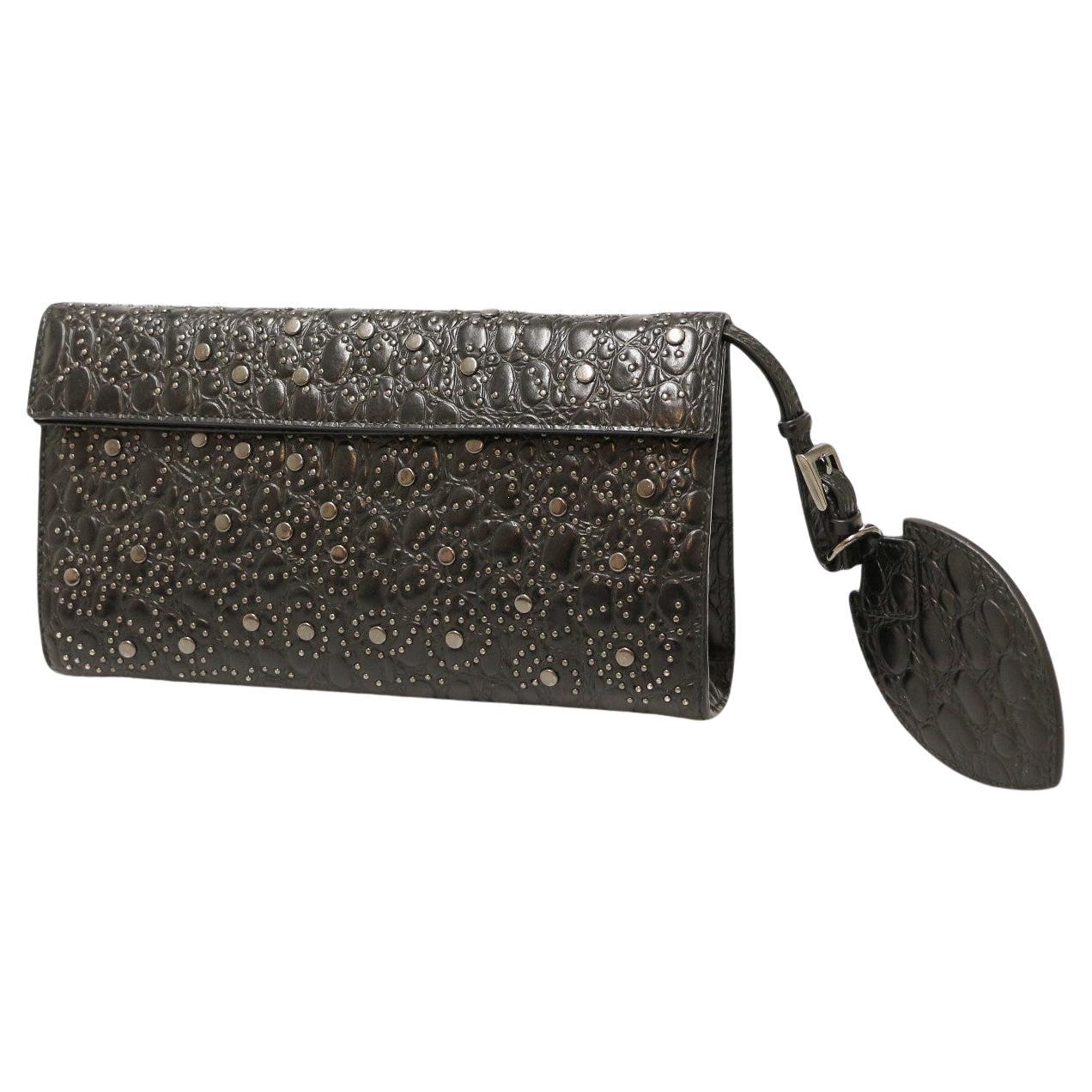 Alaia Studded Black Leather Clutch For Sale