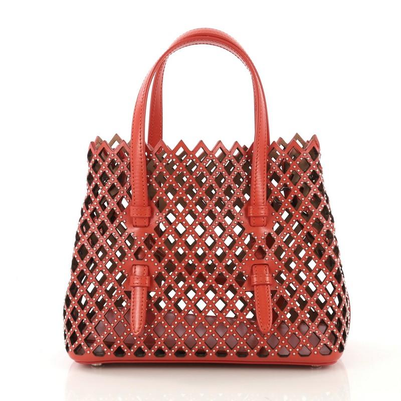 Brown Alaia Studded Open Tote Laser Cut Leather Small