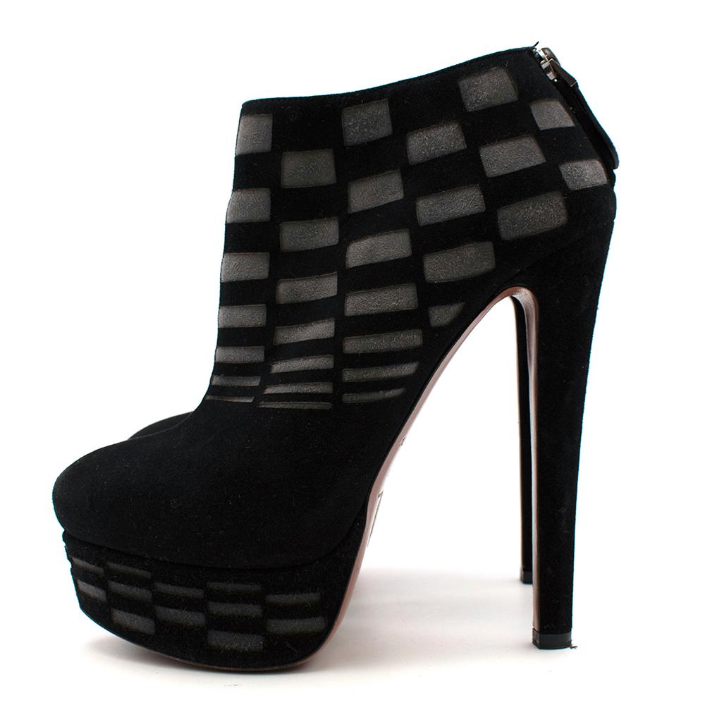 Alaia Suede Black & Grey Check Platform Boots 37.5 In Excellent Condition For Sale In London, GB