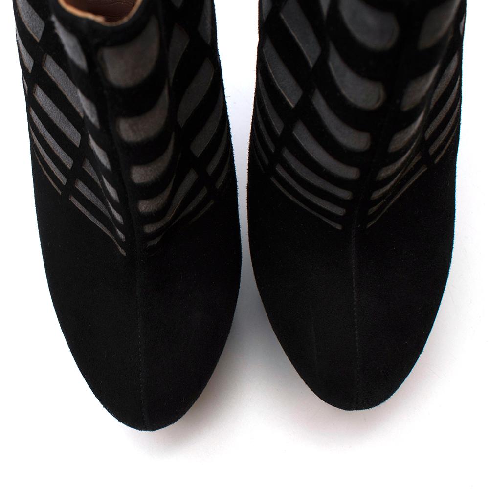 Alaia Suede Black & Grey Check Platform Boots 37.5 For Sale 2