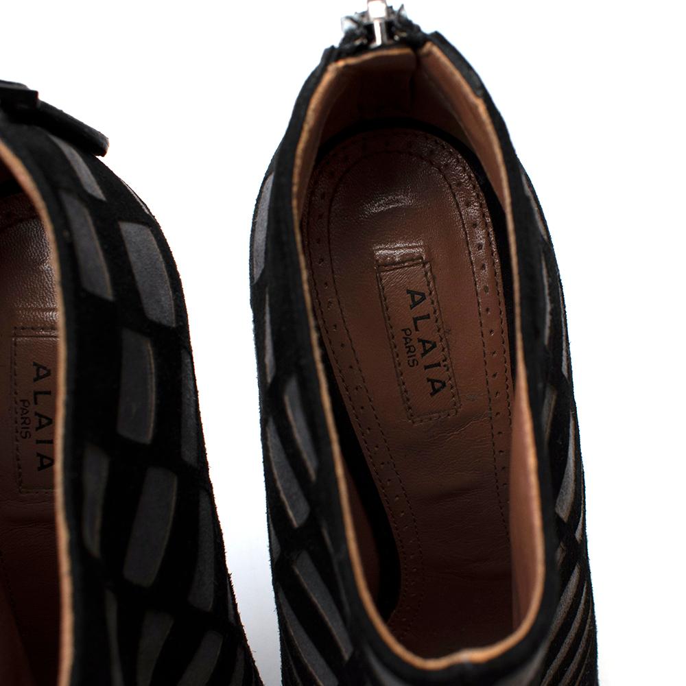 Alaia Suede Black & Grey Check Platform Boots 37.5 For Sale 3