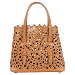 ALAIA tan leather MINA 16 VIENNE WAVE Crossbody Tote Bag