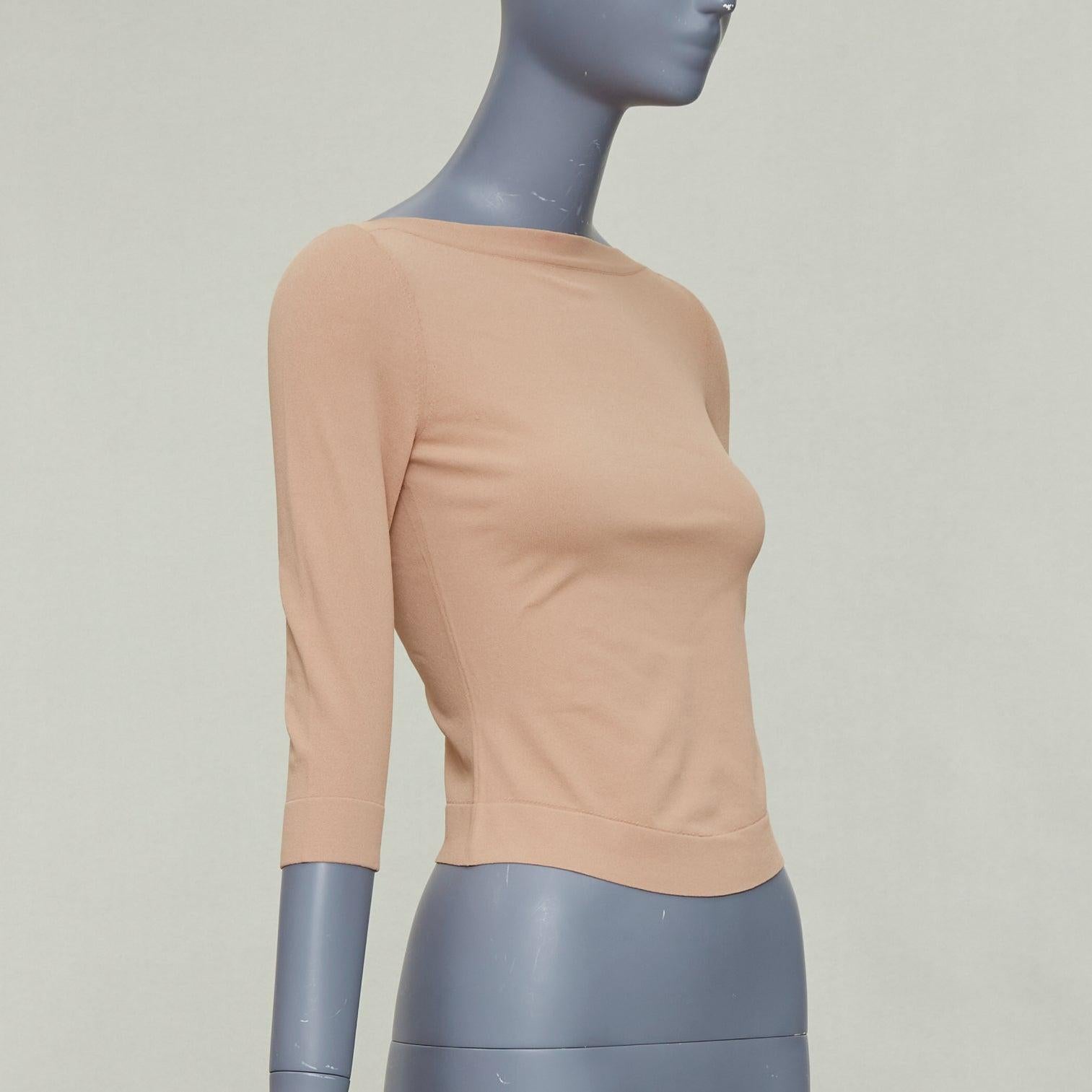 Marron ALAIA - Pull à manches courtes et col bateau en viscose mélangée nude et tan FR36 S en vente