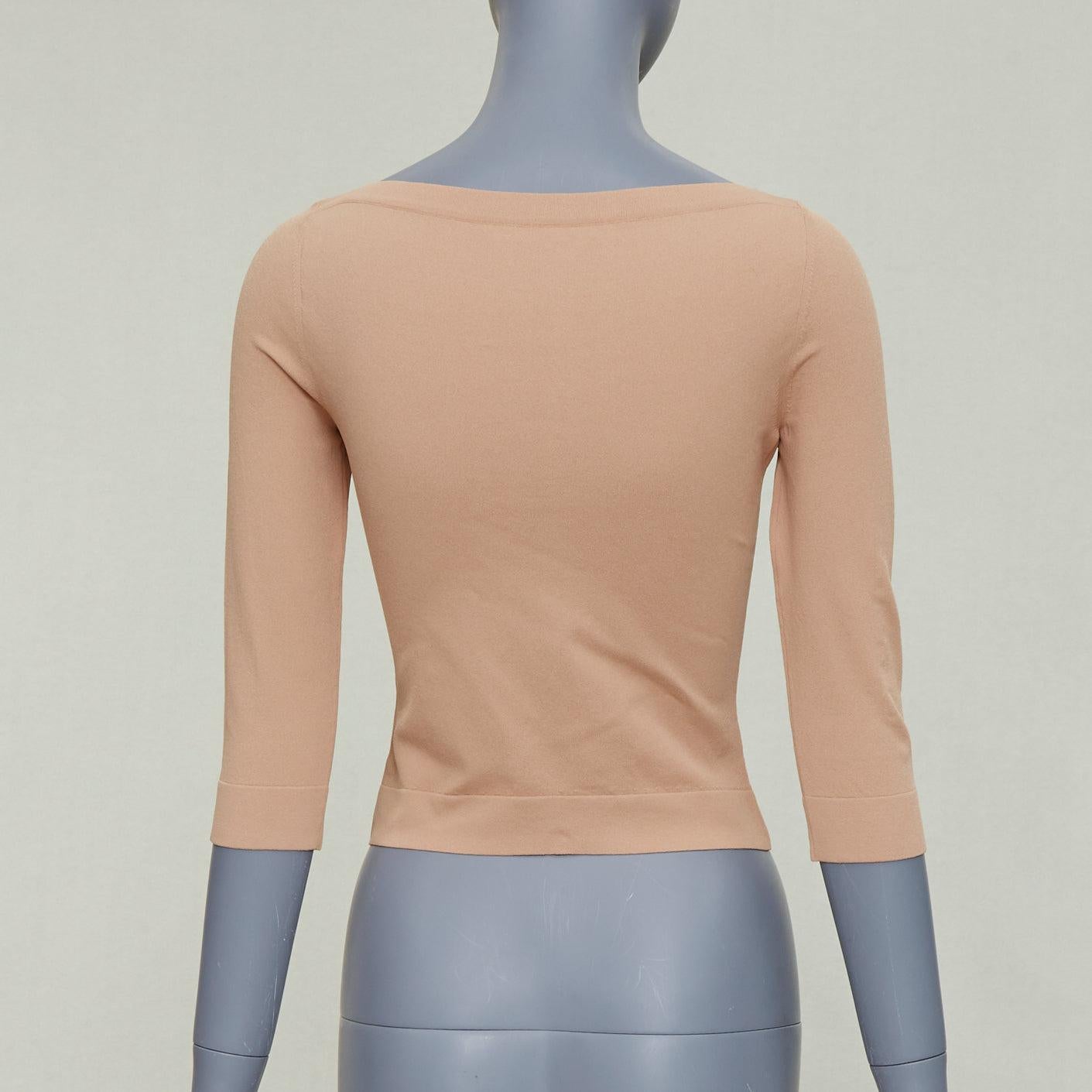 ALAIA - Pull à manches courtes et col bateau en viscose mélangée nude et tan FR36 S Pour femmes en vente