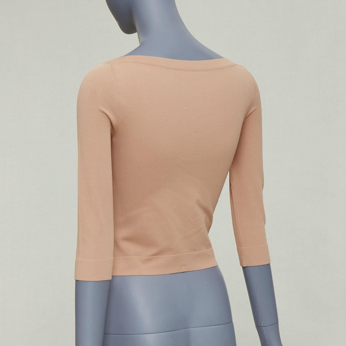 ALAIA - Pull à manches courtes et col bateau en viscose mélangée nude et tan FR36 S en vente 1