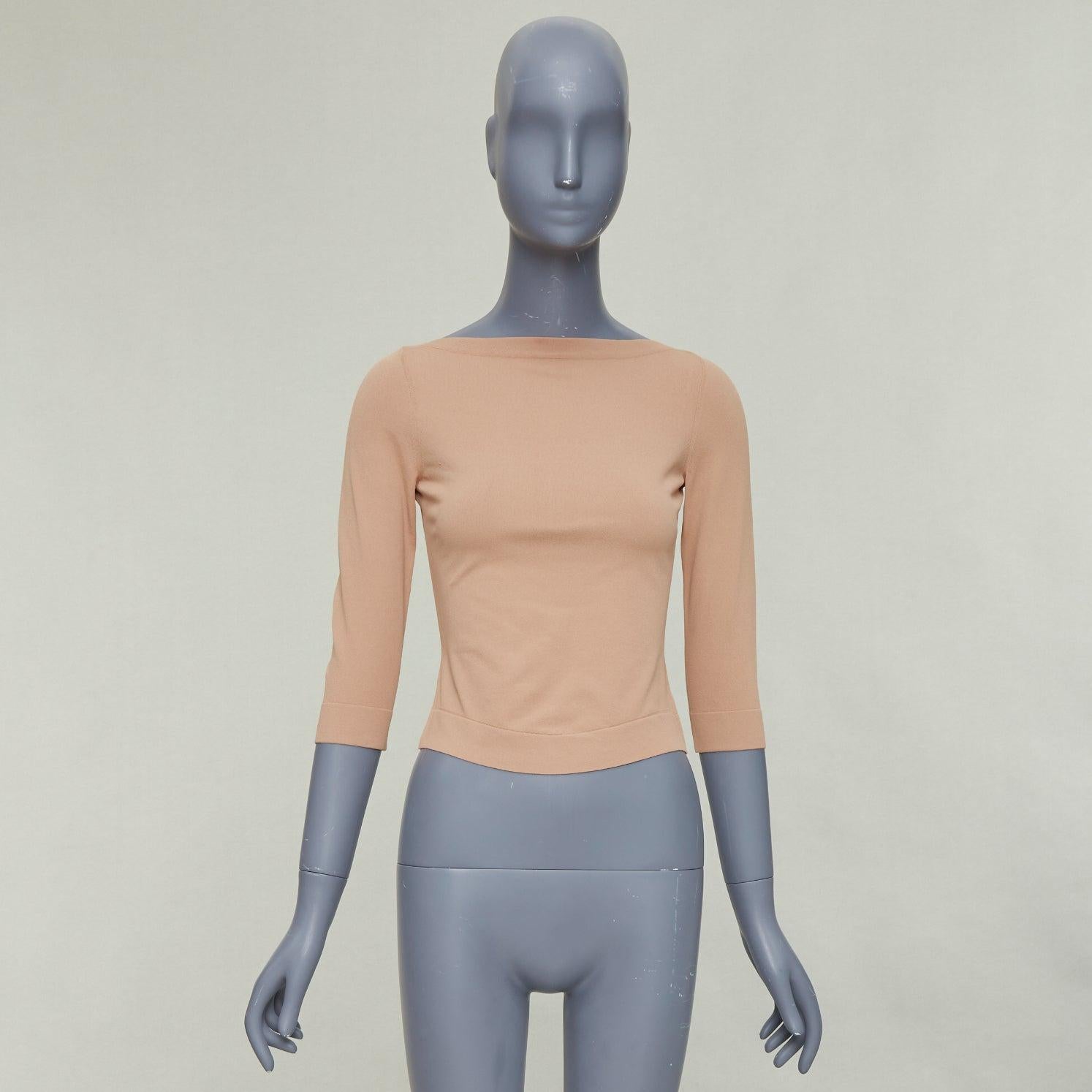 ALAIA - Pull à manches courtes et col bateau en viscose mélangée nude et tan FR36 S en vente 4