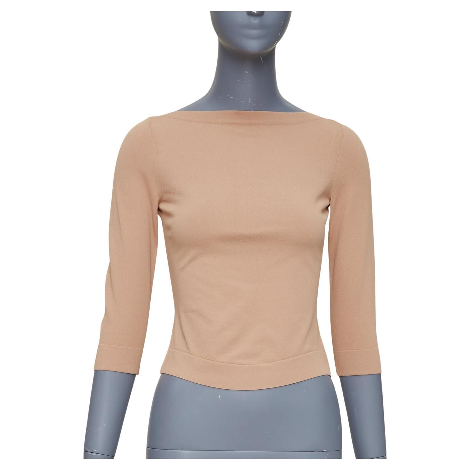 ALAIA suéter con mangas recortadas y cuello barco en mezcla de viscosa color tostado nude FR36 S
