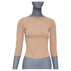 ALAIA suéter con mangas recortadas y cuello barco en mezcla de viscosa color tostado nude FR36 S