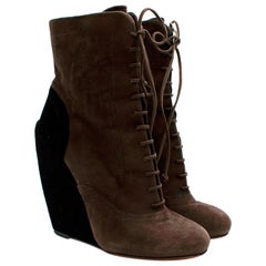 Alaia Taupe & Black Suede Wedge Ankle Boots  - Size 39