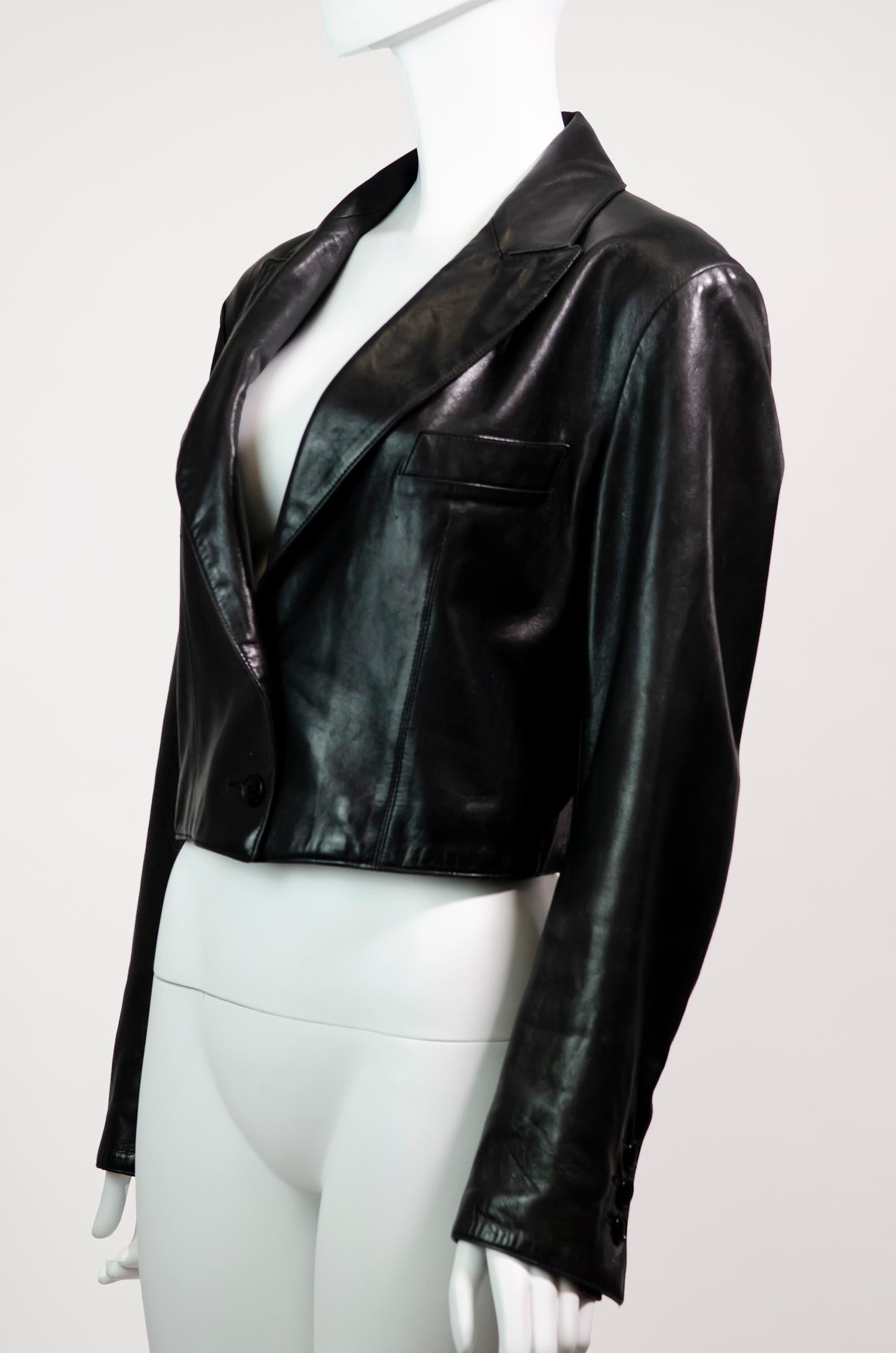 The perfect cropped leather jacket by Azzedine Alaïa from the 1990s.

This classic Alaïa blazer is a true wardrobe staple that will never go out of style. The quality is outstanding - made from buttery lamb leather and lined in silk. This soft