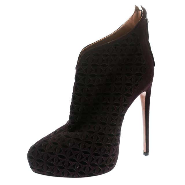 Alaia Two Tone Laser Cut Suede Platform Booties Size 41 at 1stDibs