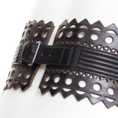 ALAIA Vienne black leather laser cut cinched corset wide belt 65cm