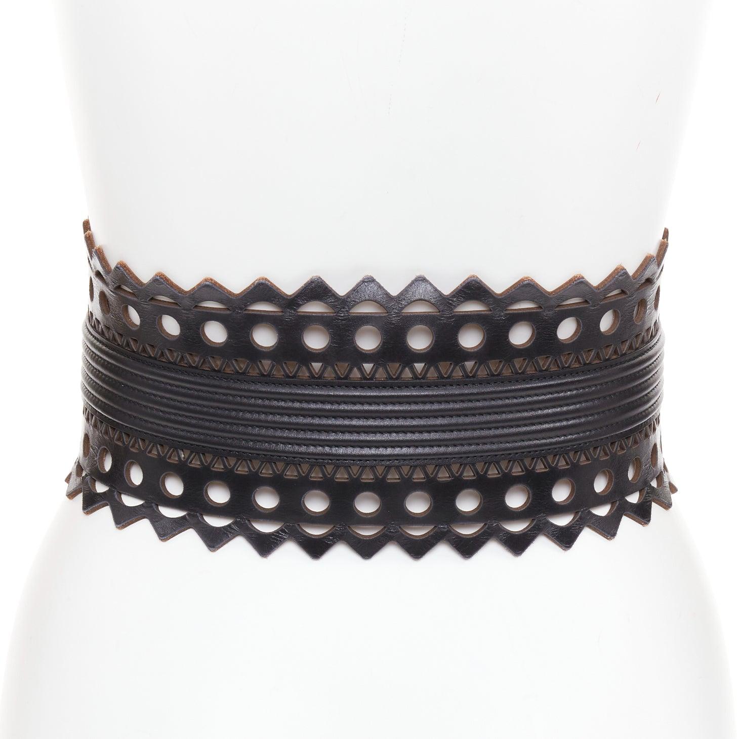 ALAIA Vienne cuir noir coupe laser corset ceinture large 65cm Pour femmes en vente