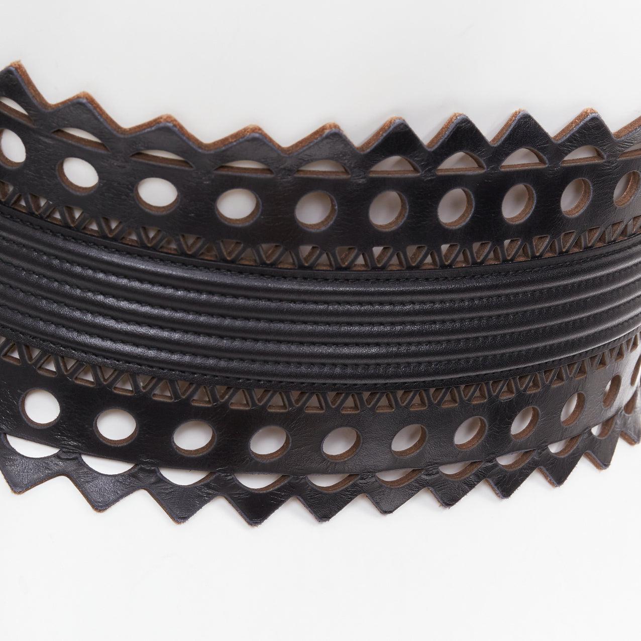 ALAIA Vienne cuir noir coupe laser corset ceinture large 65cm en vente 2