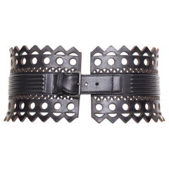 ALAIA Vienne black leather laser cut cinched corset wide belt 65cm