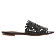 Alaïa Vienne scarpe piatte muli EU39 Nero pelle pizzo US8.5