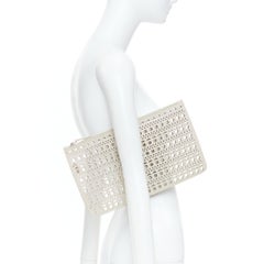 ALAIA Vienne laser cut neutral calfskin leather flat zip pouch clutch bag