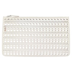 ALAIA Vienne laser cut neutral calfskin leather flat zip pouch clutch bag