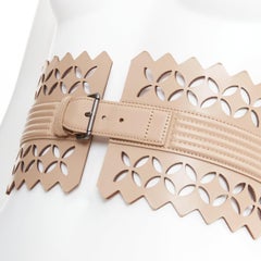 ALAIA  Vienne nude leather laser cut detail cinched corset wide belt 65cm