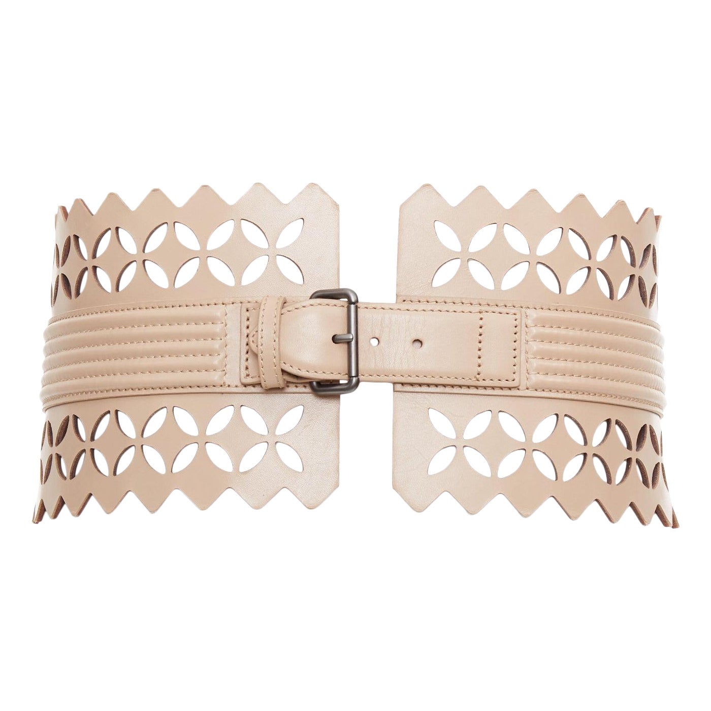 ALAIA Vienne in pelle nuda con taglio al laser, cintura larga a corsetto 65cm